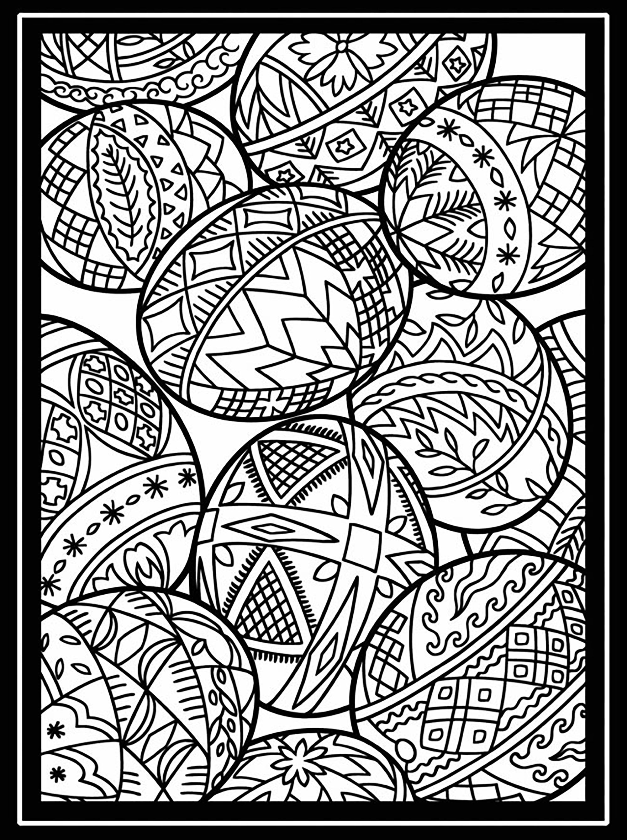 Easter eggs with beautiful patterns, and large borders