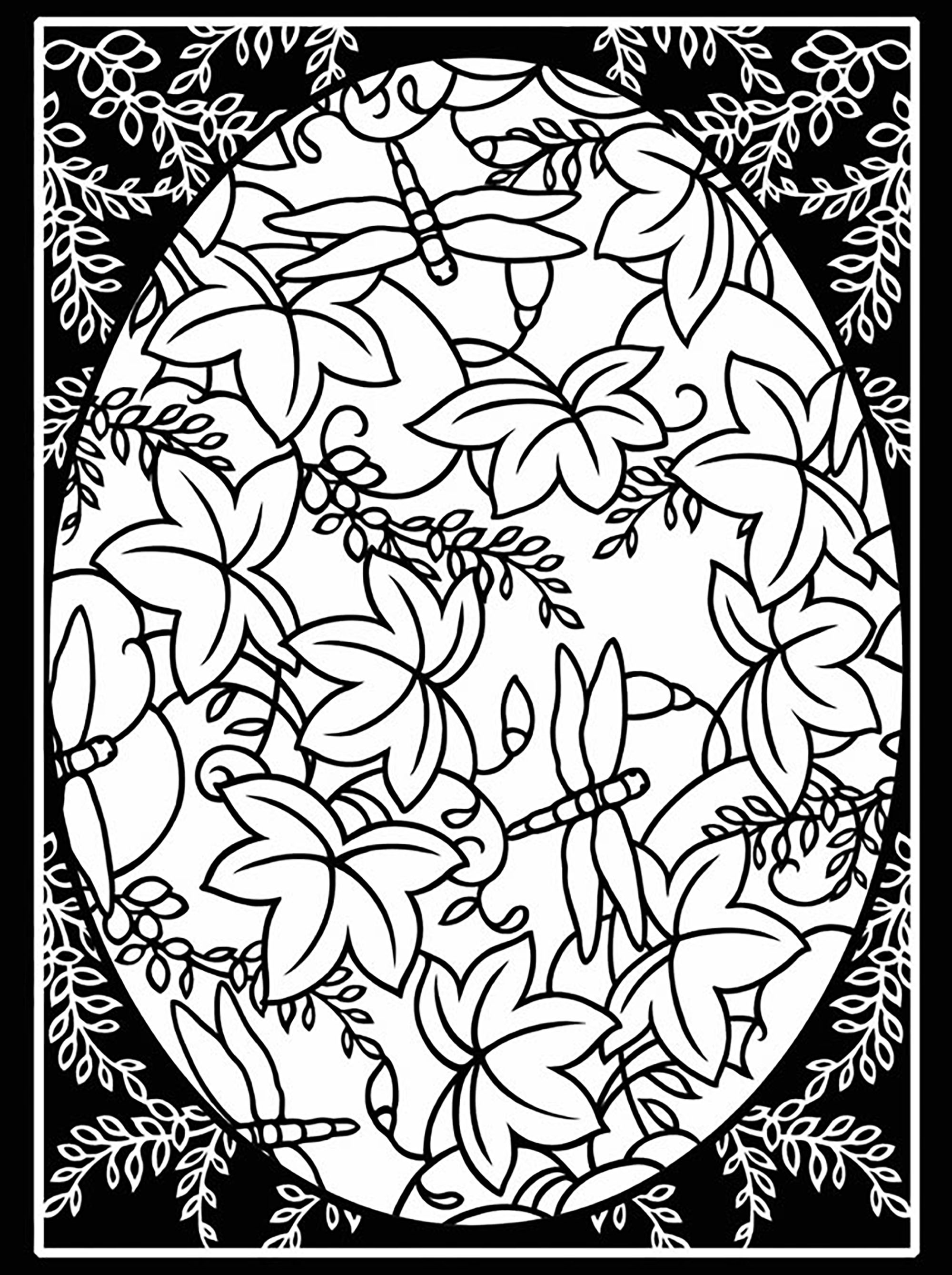 Easter egg with leaves and large border, Artist : Dover Publications   Source : doverpublications