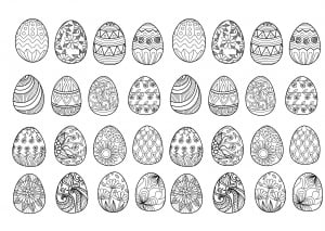 32 Easter eggs to print and color : various styles & patterns