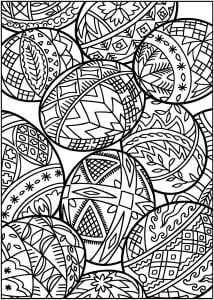 Easter eggs with various patterns (Coloring Page)
