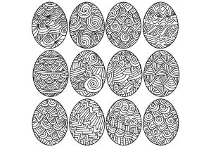 Twelve Easter eggs to color
