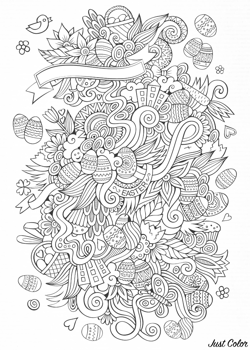 Easter eggs, Easter bunnies, baskets ... In a beautiful doodle ... Perfect for a greeting card !