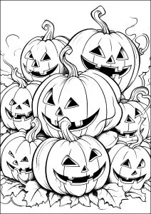 A pile of Halloween Jack o' lanterns