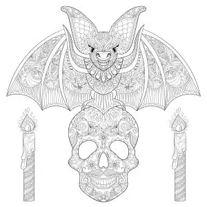 Bat on a skull with candles