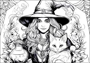 Printable Halloween Coloring Page for adults : The Potions Witch