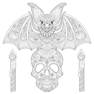 Bat on a skull with candles