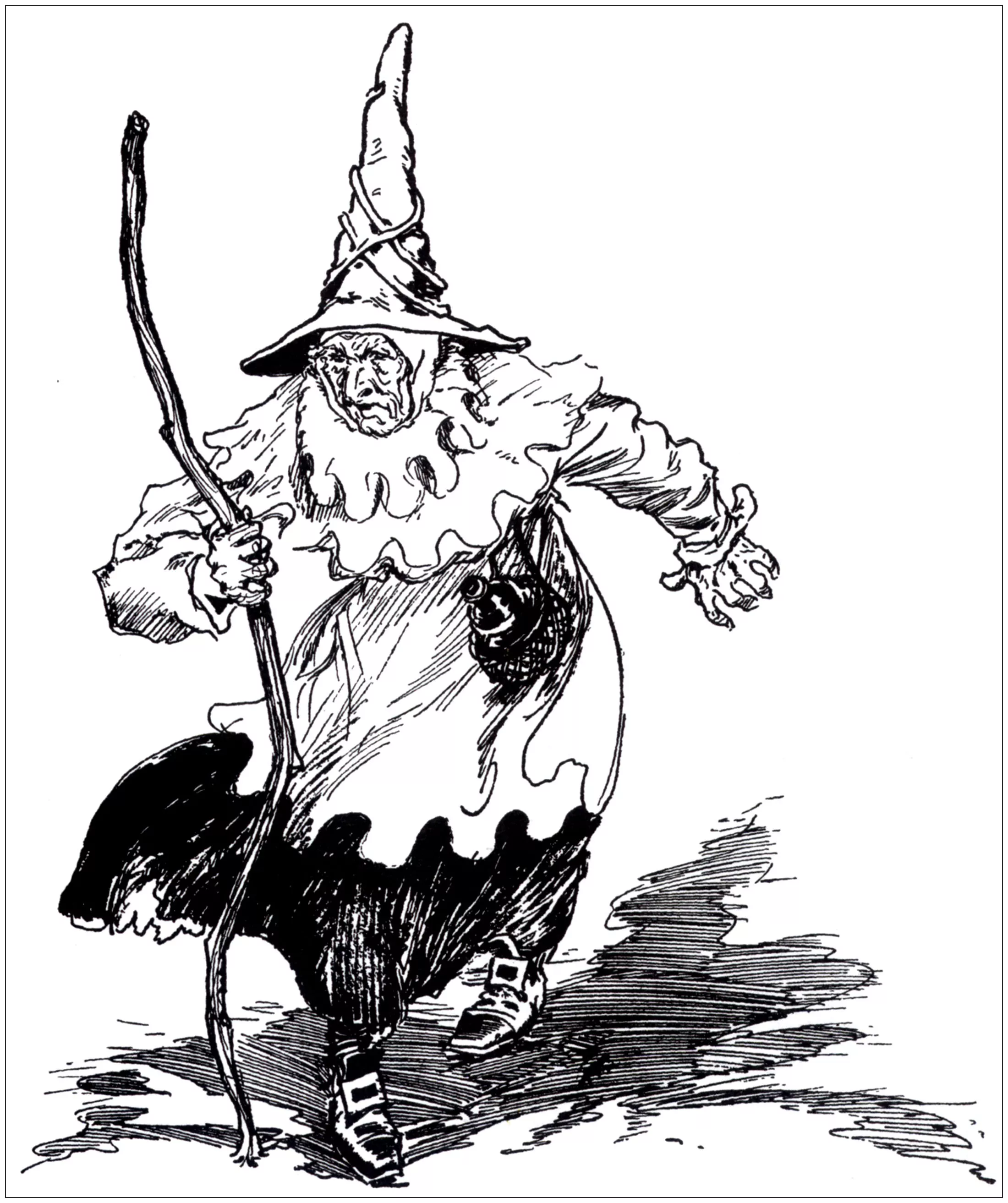 Halloween scary witch in old illustration (Printable Coloring Page for adults)
