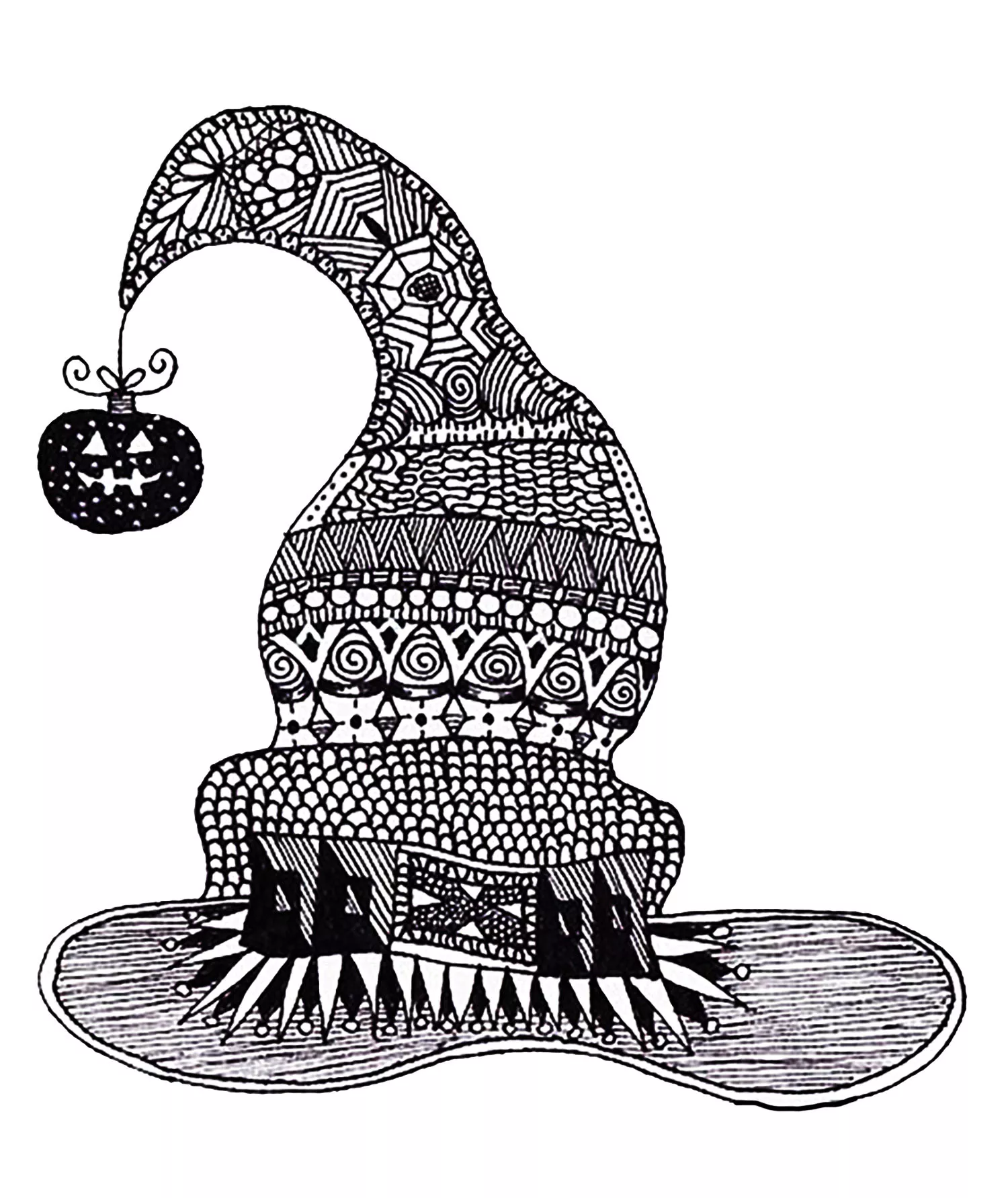 Halloween zentangle witch hat (Printable Coloring Page for adults)