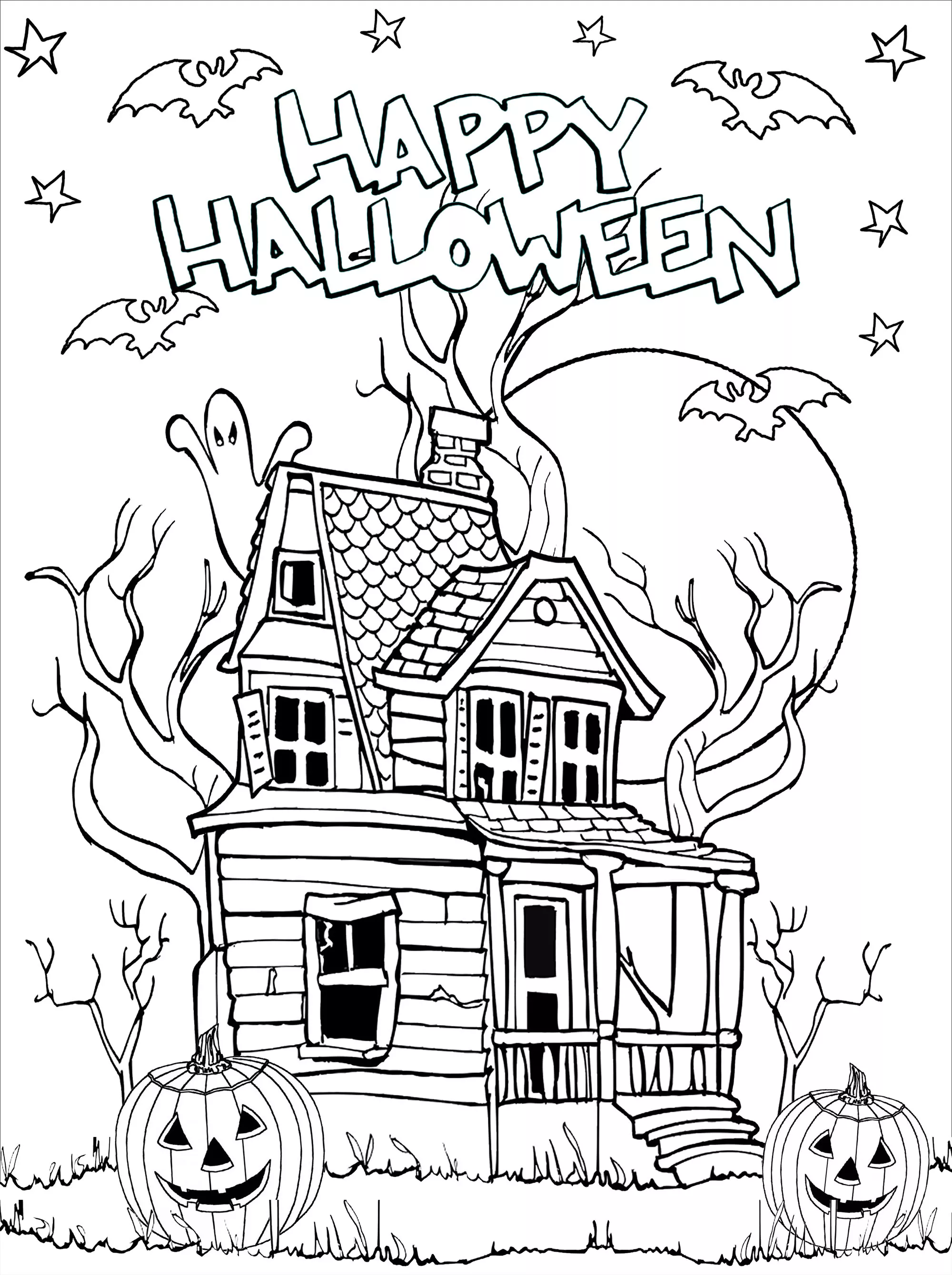 Halloween Haunted House (Printable Coloring Page for adults)