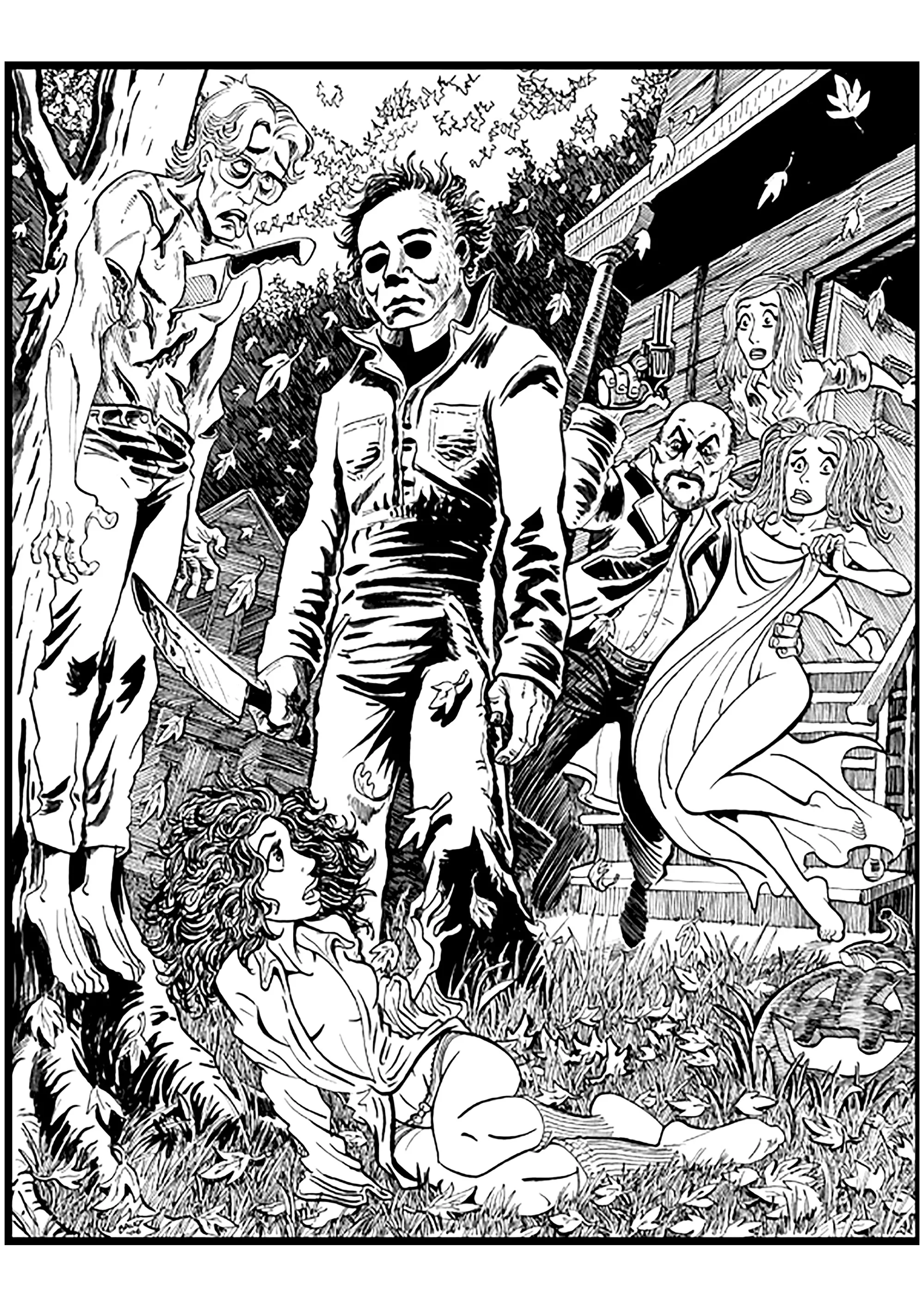 Michael Myers, main character of the Halloween films (Printable Coloring Page for adults)