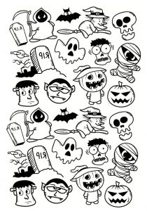 Coloring adult halloween doodle characters