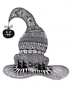Coloring adult halloween zentangle witch hat
