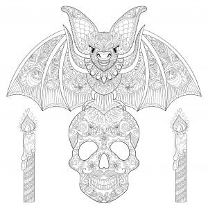 Bat on a skull with candles