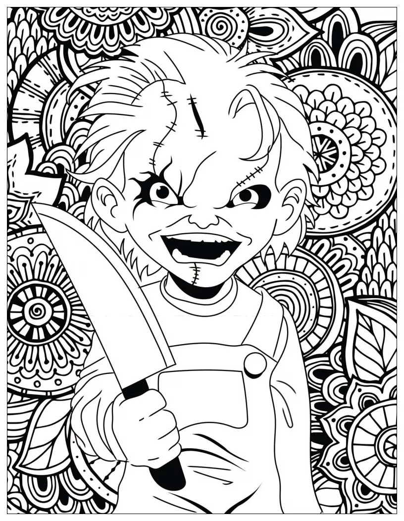 Horror chucky (Printable Halloween Coloring Page for adults)