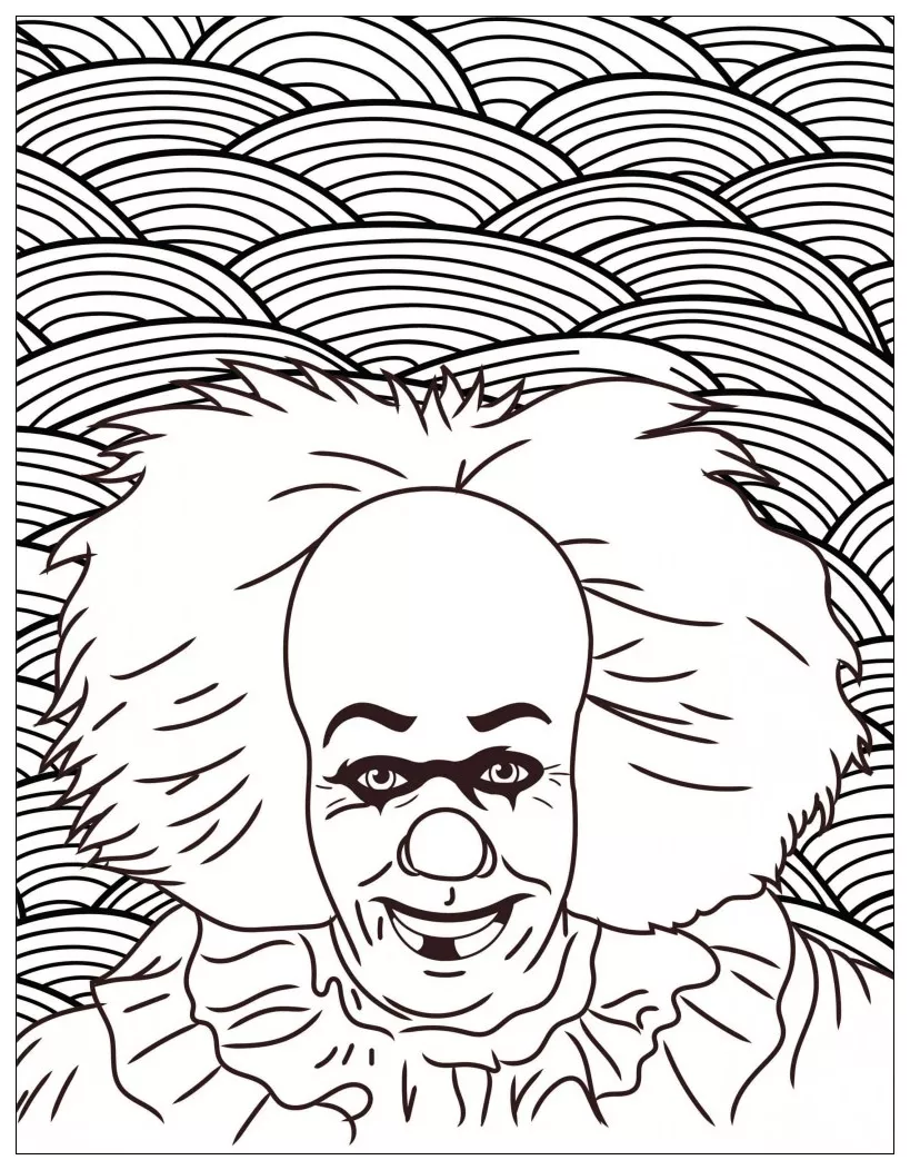 Horror it clown pennywise (Printable Halloween Coloring Page for adults)
