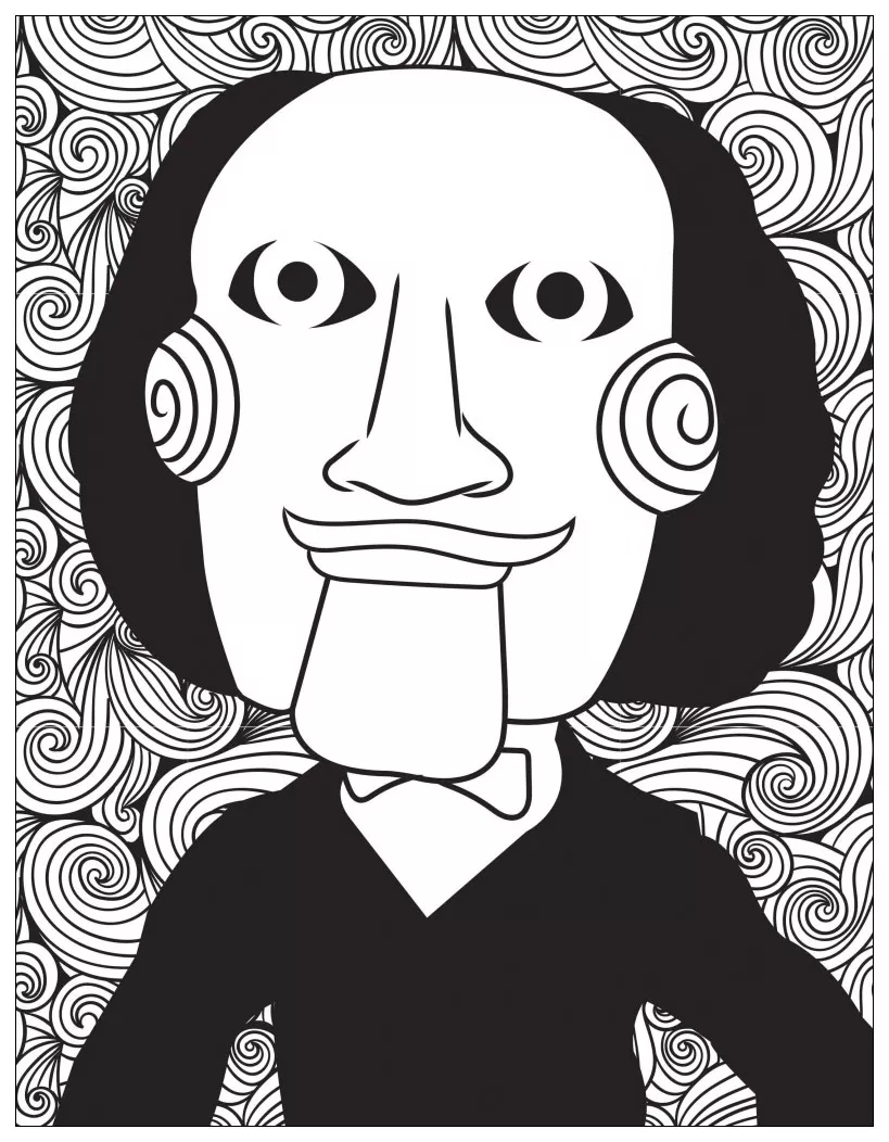Horror jigsaw billy the puppet (Printable Halloween Coloring Page for adults)