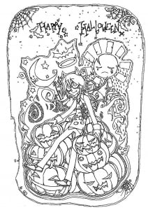 Happy Halloween : boy with pumpkins (Coloring Page)