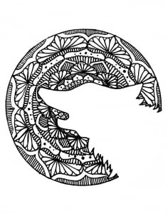 An Halloween Mandala with a wolf head (Coloring Page)