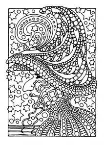 A scary witch ! color all these stars (Halloween Coloring Page)