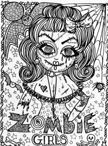 The Zombie girl : complex drawing for Halloween (Coloring Page)