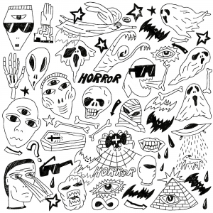 Spooky Doodle with Halloween characters (Coloring Page)