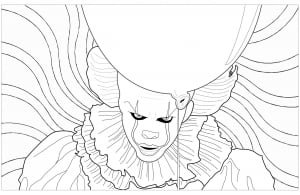 Pennywise, the maleficent clown from the 2017 movie It (from Stephen King novel) - Psychedelic background (Halloween Coloring Page)