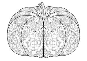 Complex coloring of a large pumpkin (Halloween Coloring Page)
