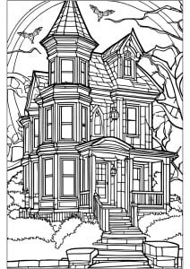 Haunted mansion coloring page (Halloween Coloring Page)