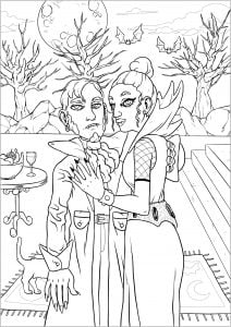 Couple of vampires - full version (Halloween Coloring Page)