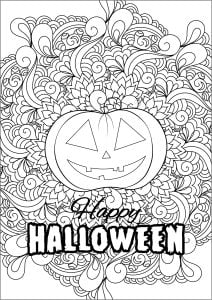 Pretty pumpkin with abstract motifs in the center (Halloween Coloring Page)