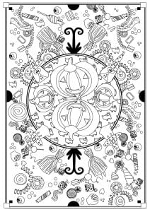 Halloween pumpkins and lots of candy (Coloring Page)