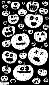 Halloween pumpkins on black background (Coloring Page)