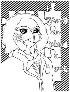 Billy the puppet / Jigsaw, from Saw movies (Halloween Coloring Page)