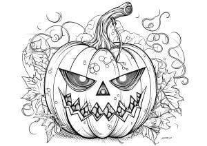 Spooky Halloween pumpkin (Coloring Page)