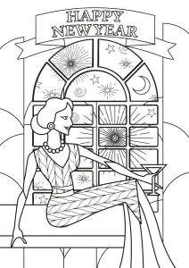 Art Deco style woman - "Happy New Year" text