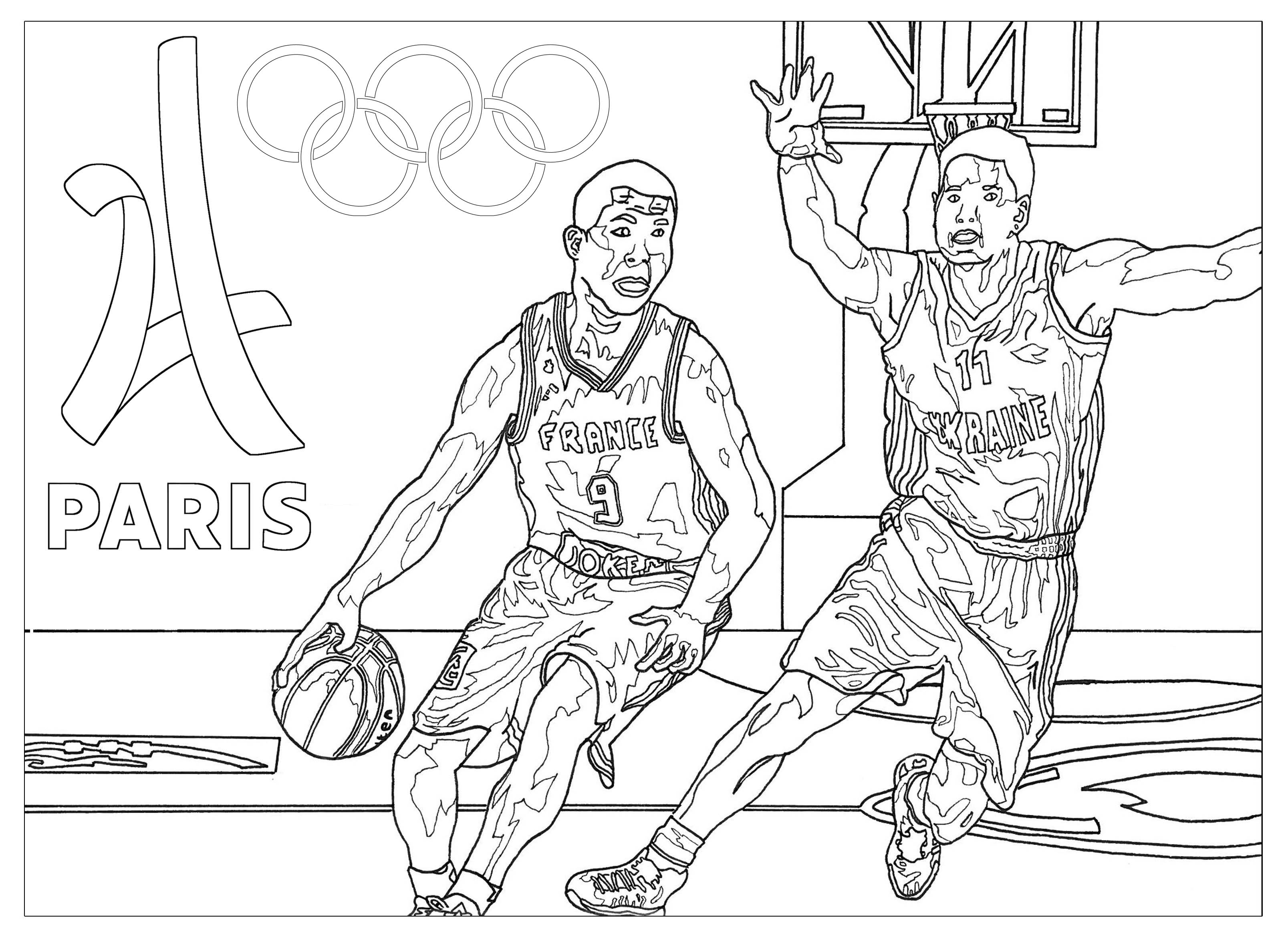 Coloring page for the 2024 Paris Olympic games : Basketball
