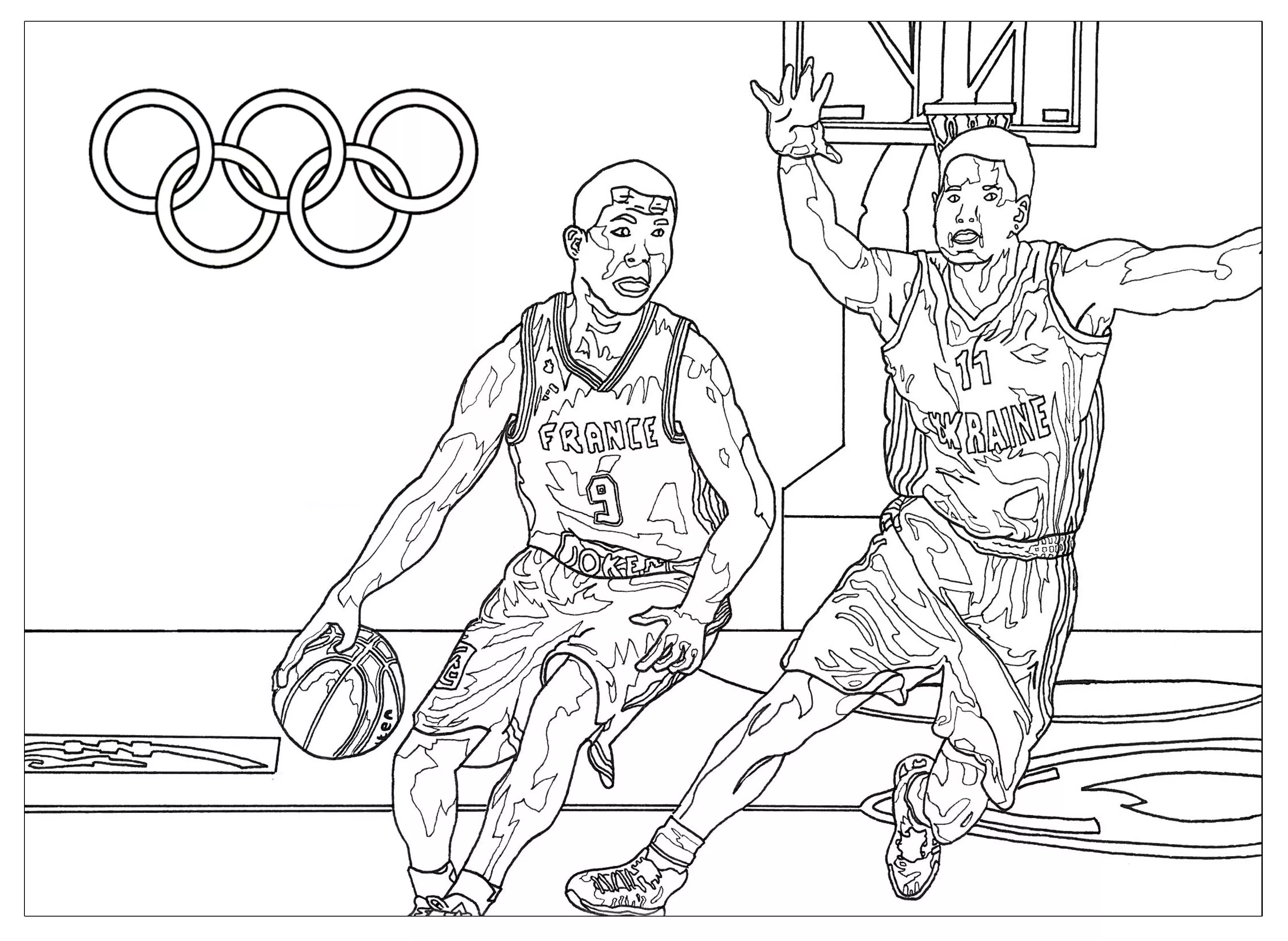 Olympic games basketball (Printable Sport Coloring Page for adults)