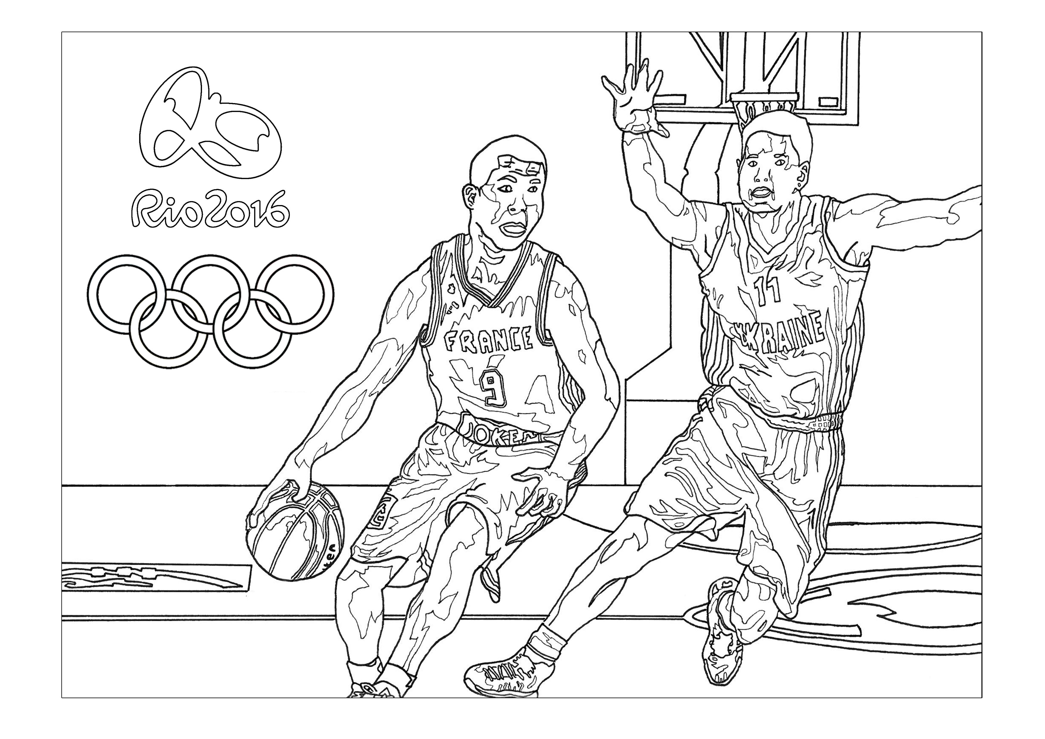 Coloring page for the 2016 Rio Olympic games : Basketball, Artist : Sofian