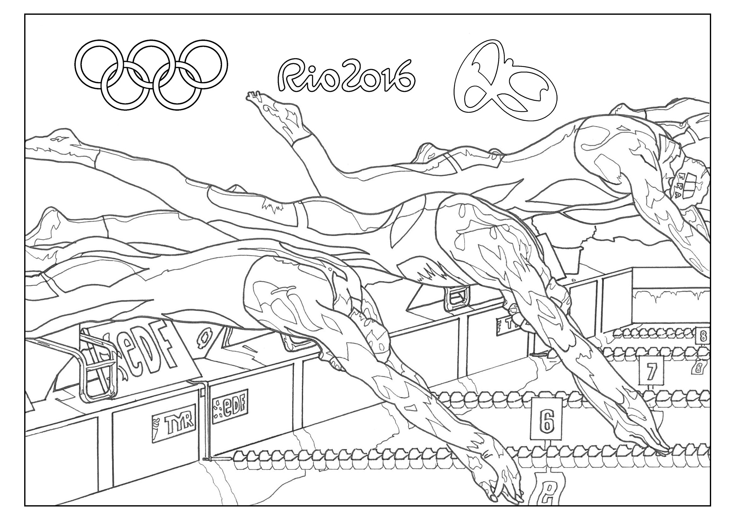 Coloring page for the 2016 Rio Olympic games : Swimming, Artist : Sofian