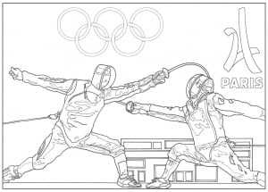 Coloring page for the 2024 Paris Olympic games : Fencing (Sport Coloring Page)