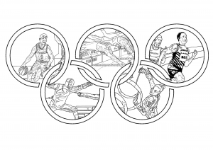 Olympic games : Different sports in the Olympic Rings (Coloring Page)
