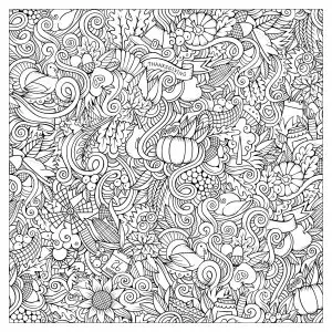 Cartoon vector hand drawn doodles : thanksgiving autumn symbols