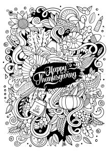 A “Doodle” style coloring page for Thanksgiving