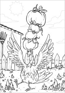 Printable Thanksgiving Coloring Page for adults : Turkey with three pumpkins- complex version