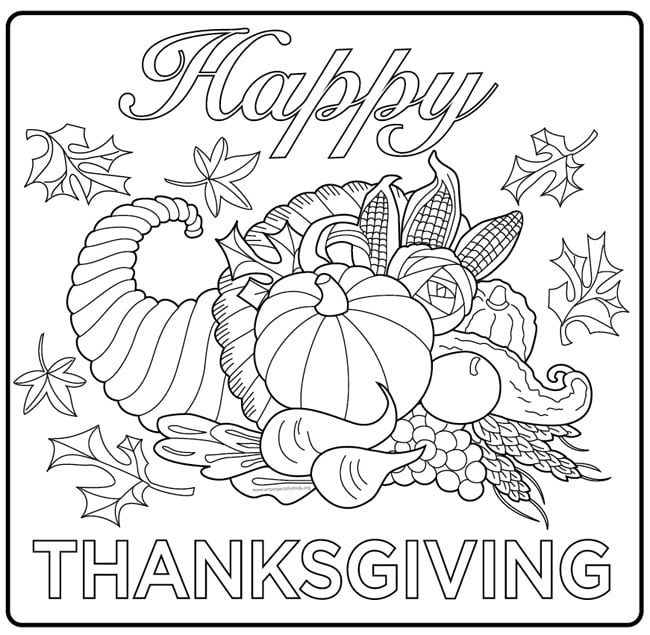 Harvest Cornucopia drawing : A simple coloring page for kids and adults