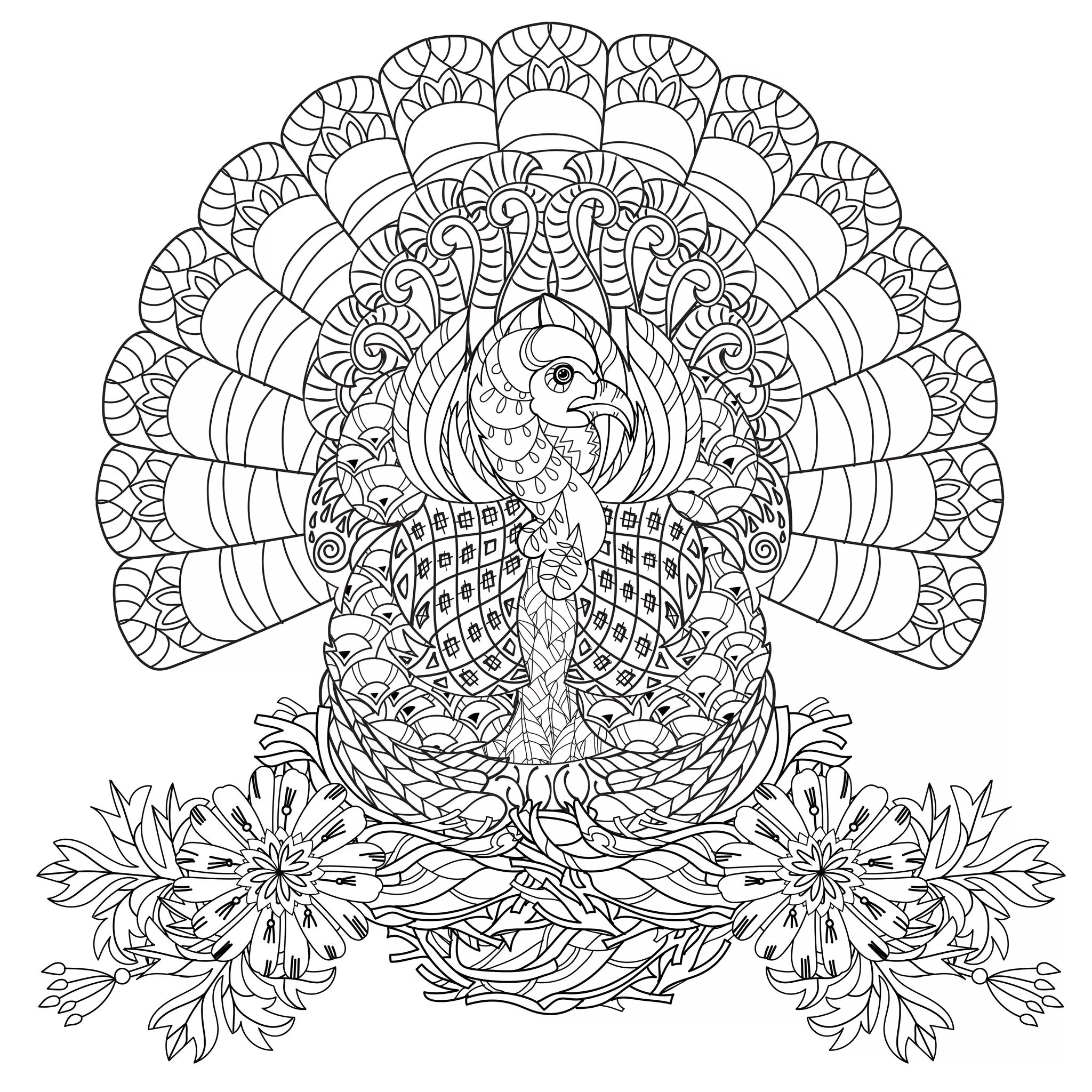 Thanksgiving turkey (Printable Coloring Page for adults)