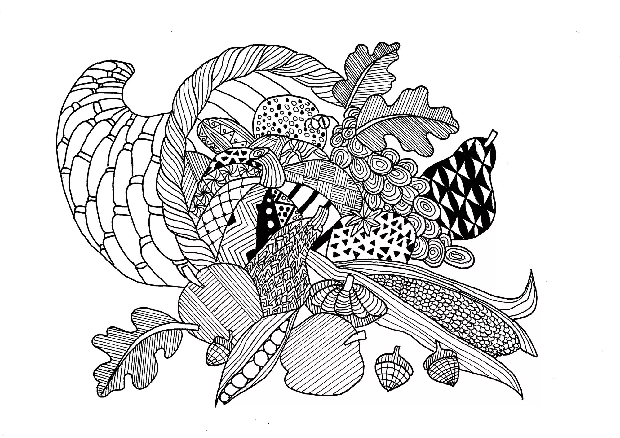 Thanksgiving cornucopia (Printable Coloring Page for adults)