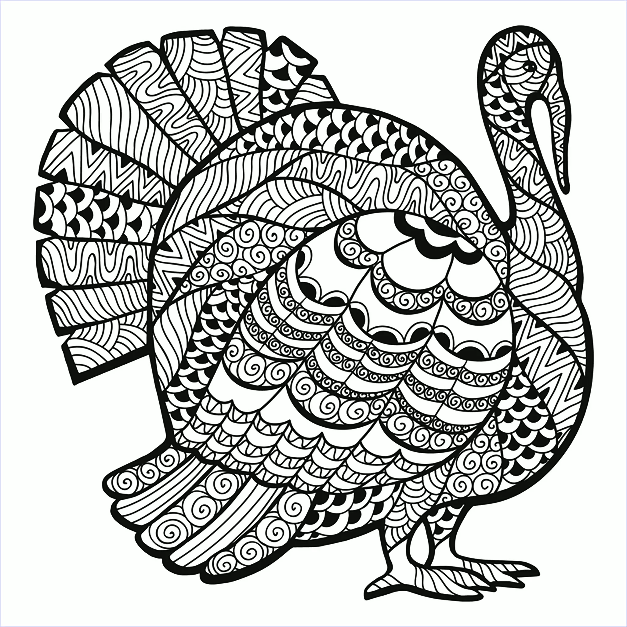 Thanksgiving Turkey with Zentangle (Printable Coloring Page for adults)