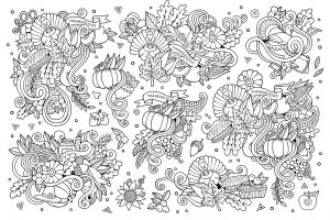 Sketchy vector hand drawn Doodle cartoon set of Thanksgiving objects