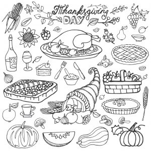 Coloring thanksgiving cornucopia and turkey by tatiana kostysheva